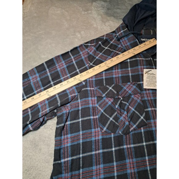 King Size Brand Flannel Button Down Hooded Shirt Long Sleeve Men's 2XL Big - Picture 7 of 8